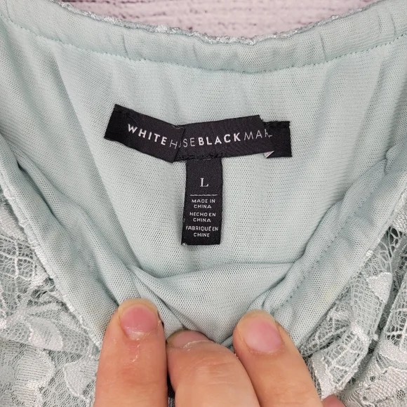 White House Black Market Seafoam Lace Blouse Top Sz Lg - Picture 3 of 5